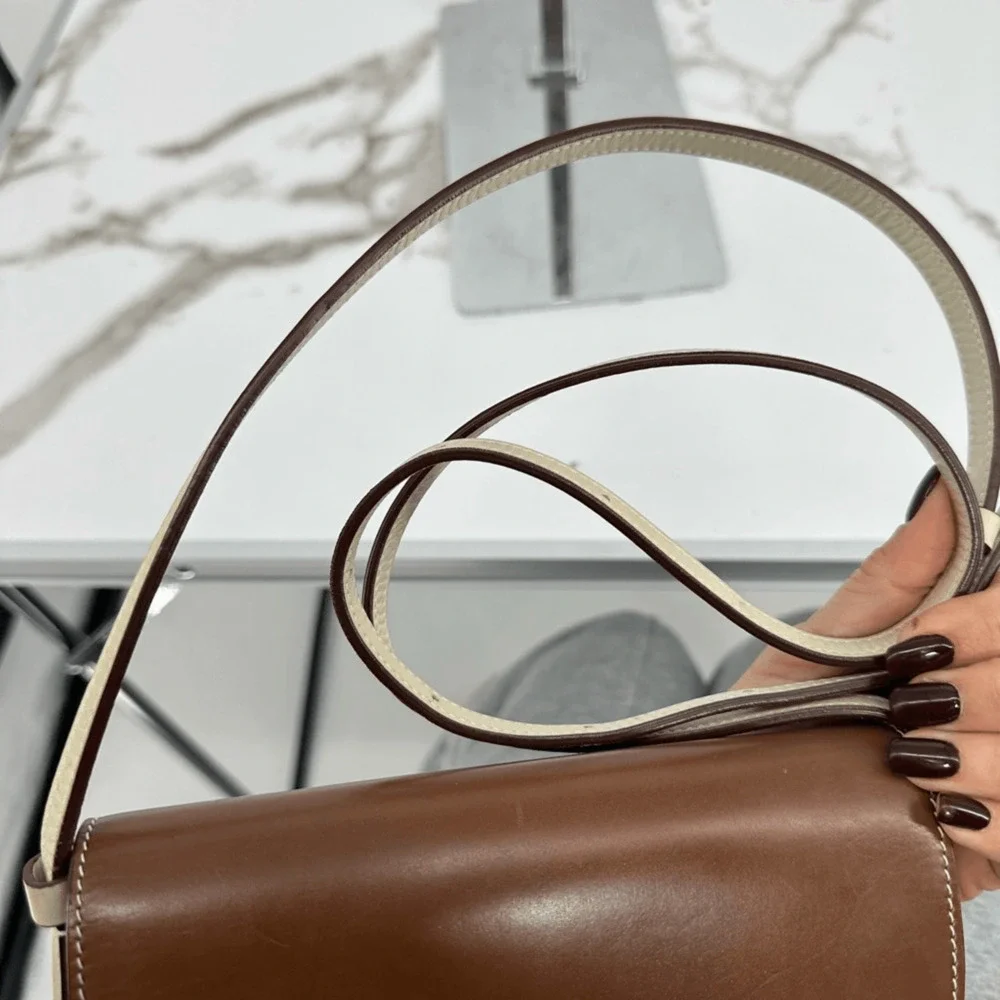 Celine 2016 Phoebe Philo Trotteur Crossbody Flap Bag Two Tone Beige Brown